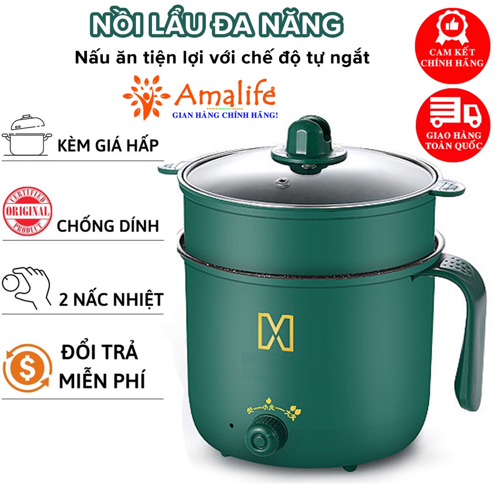 Mô tả Nồi Lẩu Điện Nấu Mì Mini 2 Tầng Có Giá Hấp Đa Năng – Bộ Nồi Đa Năng Nướng, Luộc, Xông Mũi Họng, Chiên Chống Dính Amalife - 1