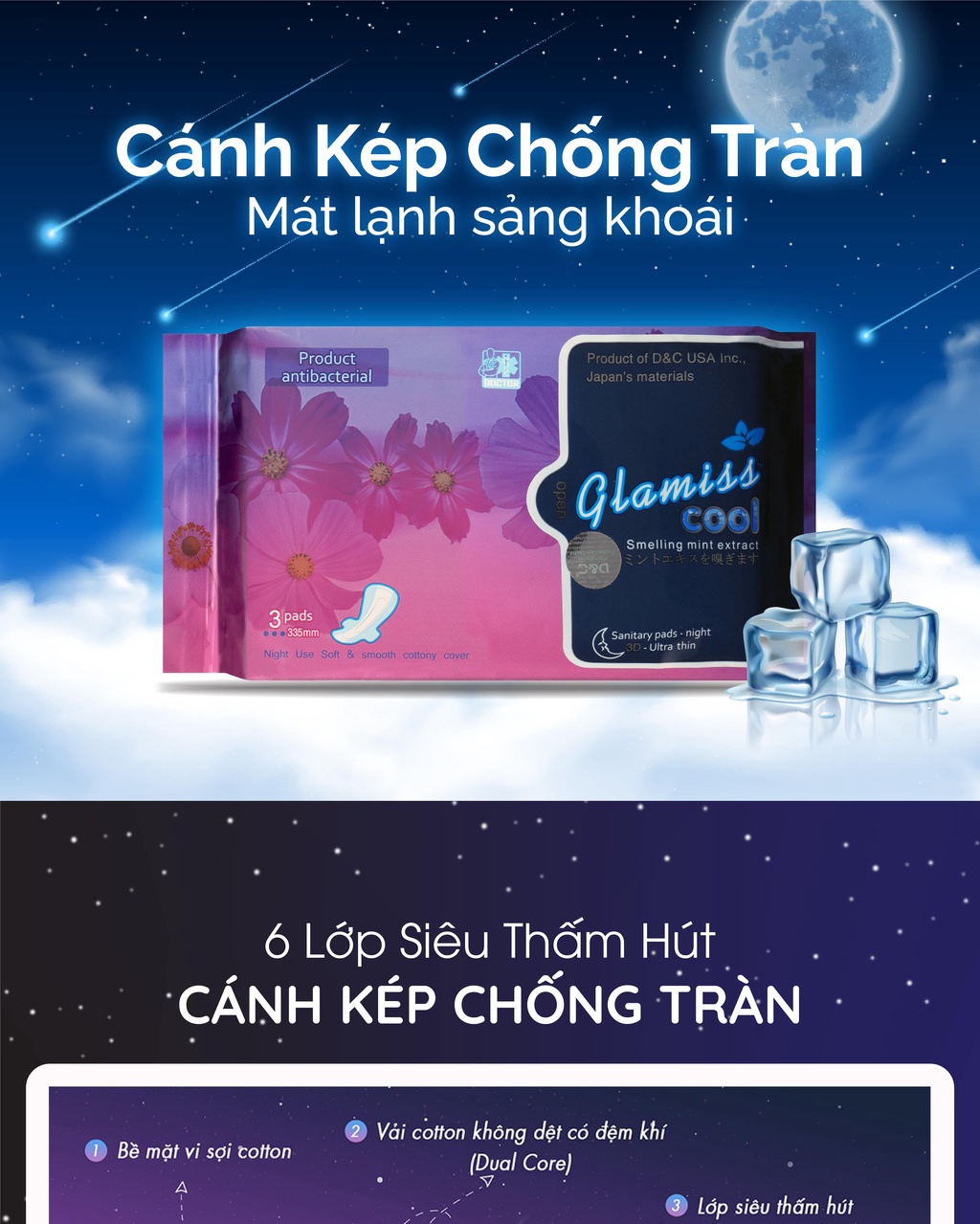 Mô tả Combo 3 gói băng vệ sinh thảo dược Glamiss Cool ban đêm 33.5 cm - 1