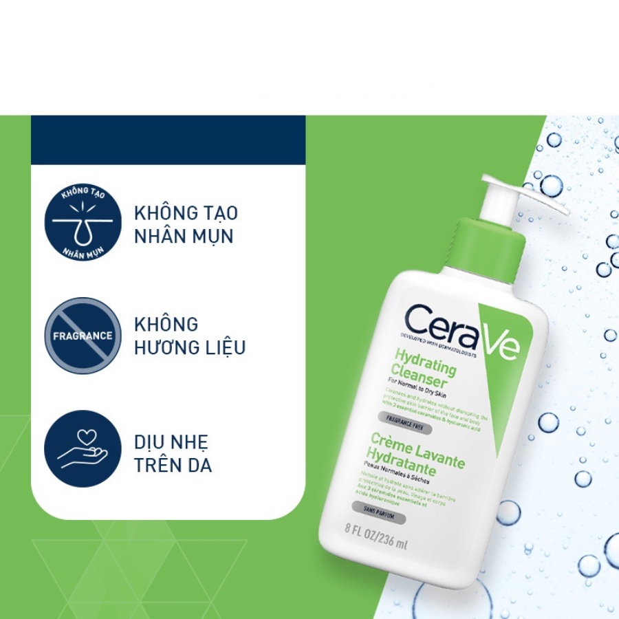 Mô tả Sữa rửa mặt Cerave Hydrating Cleanser làm sạch sâu dành cho da thường và da khô 88ML/236ML/473ML - AJA'S SKINLAB - 1