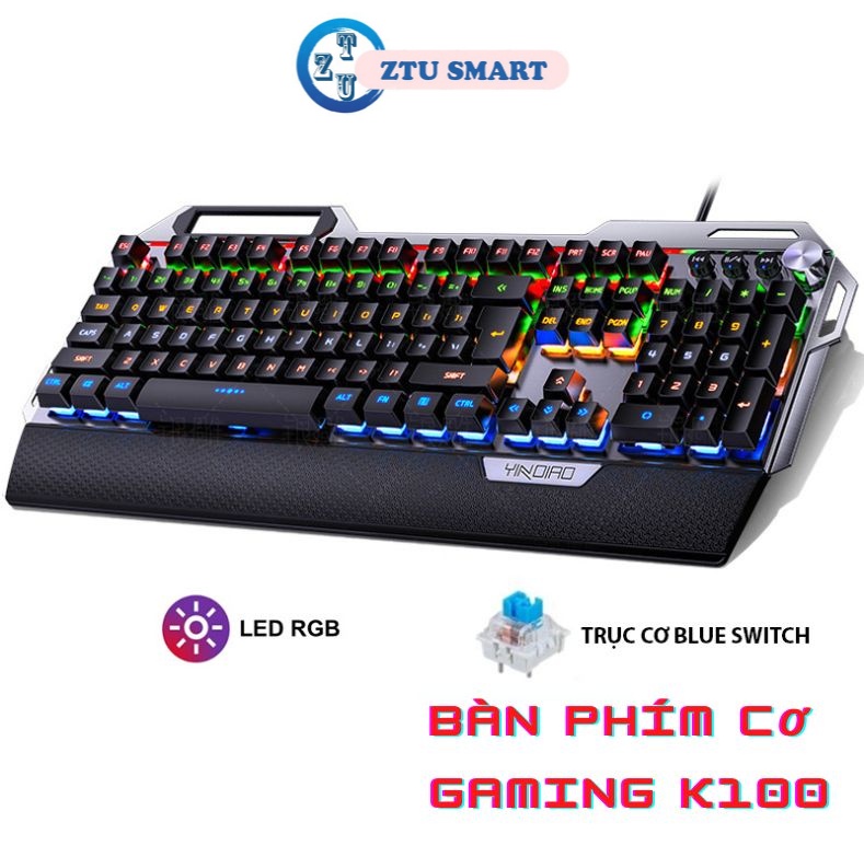 Mô tả Bàn phím cơ ZTU Smart K100 chơi game 104 phím có LED có kê tay chống mỏi, núm điều chỉnh âm thanh thuận tiện - 1
