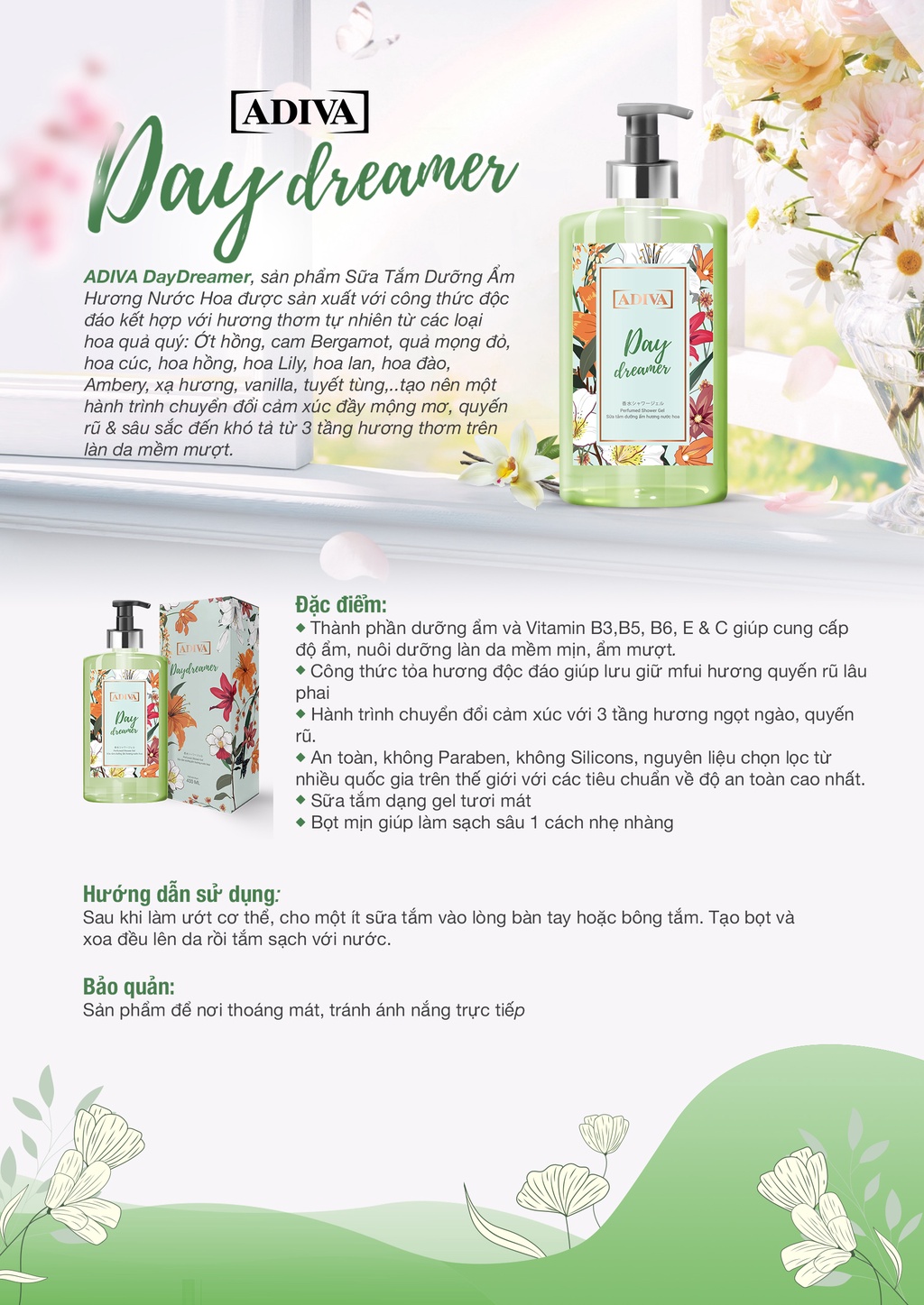 Mô tả Sữa Tắm Dưỡng Ẩm  Hương Nước Hoa ADIVA Day Dreamer 400ml - 2