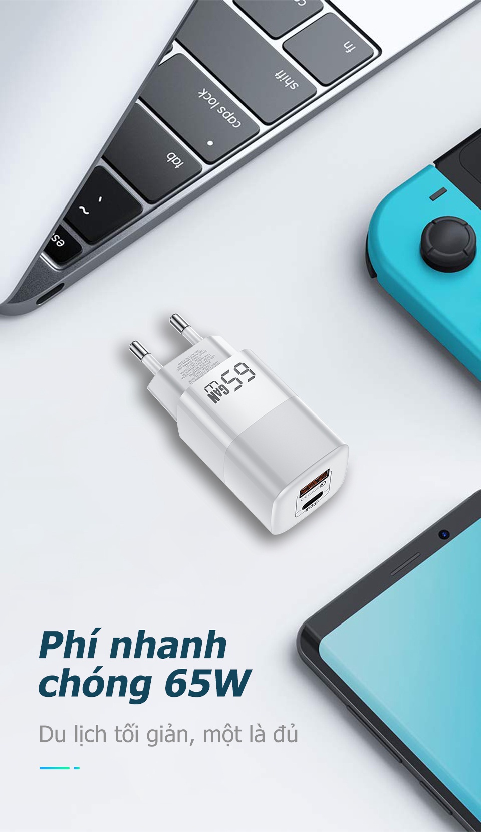 Mô tả Củ Sạc Nhanh Kuulaa GaN 65W USB C QC PD 4.0 3.0 USB-C Type C Cho Macbook Pro IPhone Samsung - 6