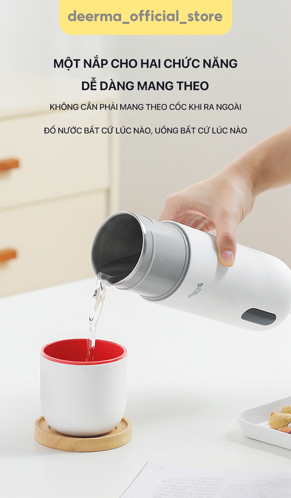 Mô tả Bình đun siêu tốc kèm giữ nhiệt Deerma DR035S cầm tay với 3 lớp cách nhiệt thông minh - Bảo hành 12 tháng - 1