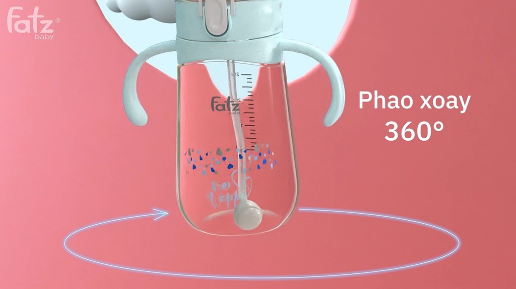 Mô tả Bình uống nước PPSU bật hút 2 tay cầm với phao 360 độ 250ml Fatzbaby FB0298BT (Màu hồng, màu xanh) - 2