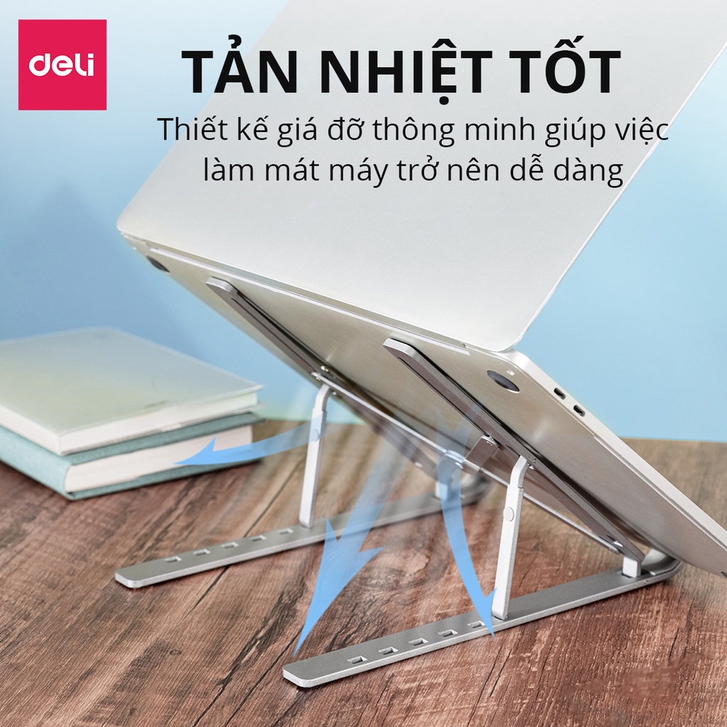 Mô tả Giá Đỡ Laptop Macbook DELI Mới Full Đệm Kệ Máy Tính Đế Tản Nhiệt Kê Laptop Nhôm Điều Chỉnh Độ Cao - 5
