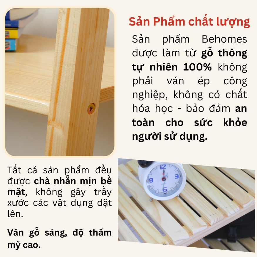 Mô tả Kệ tab gỗ đầu giường mặt ván 2 tầng Behomes - 1