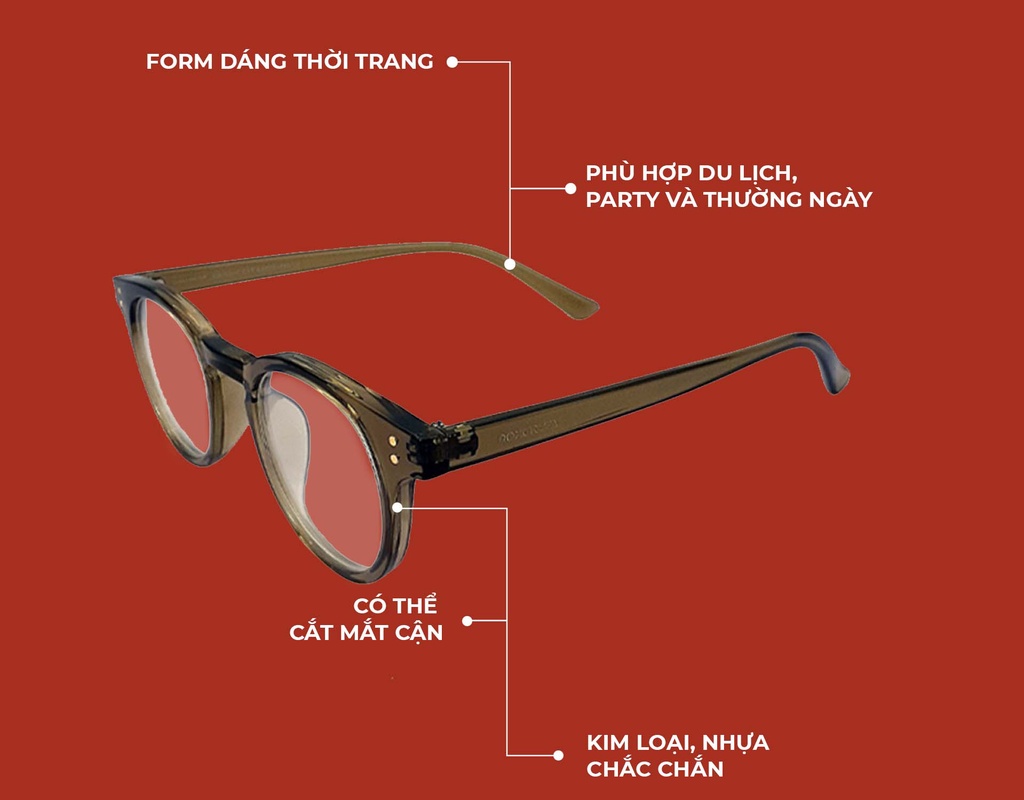 Mô tả Gọng kính mắt tròn DOKCRAZY LECO nhựa sinh học cao cấp, dáng Hàn Quốc, chống ánh sáng xanh, UV400 - 2