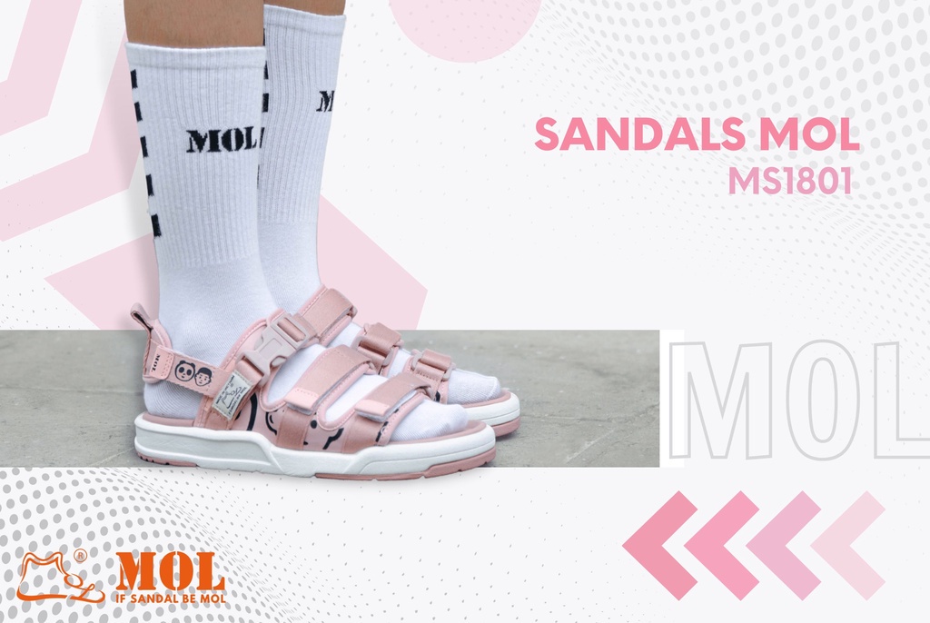Mô tả Sandal nữ MOL 3 quai ngang MS1801Be màu hồng phấn - 1
