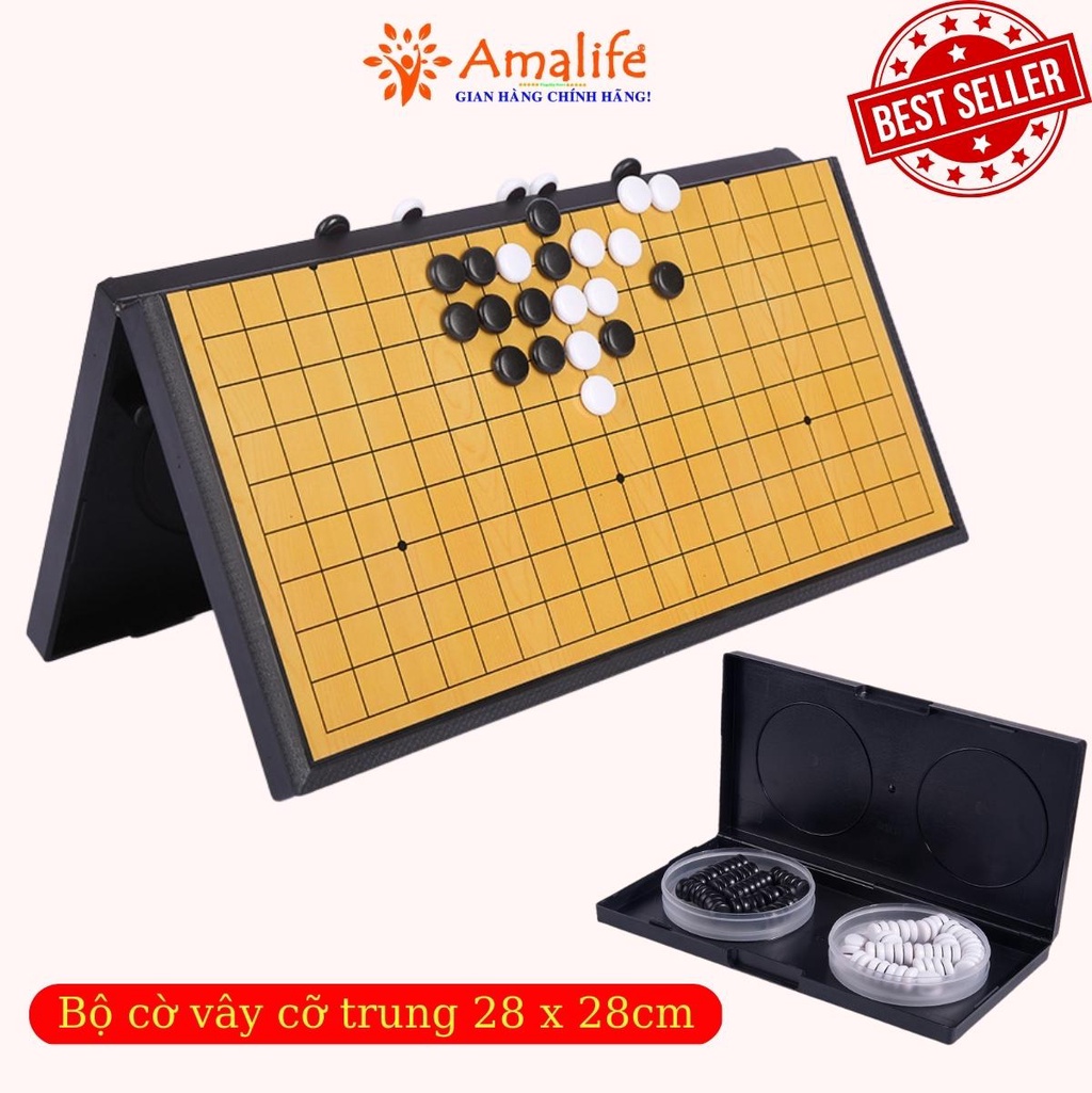 Mô tả Bộ cờ vây nam châm cỡ trung 28x28cm có bàn là hộp đựng có thể chơi caro chính hãng Amalife - 1