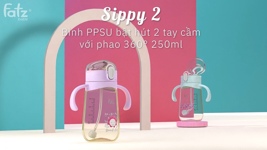 Mô tả Bình uống nước PPSU bật hút 2 tay cầm với phao 360 độ 250ml Fatzbaby FB0298BT (Màu hồng, màu xanh) - 7