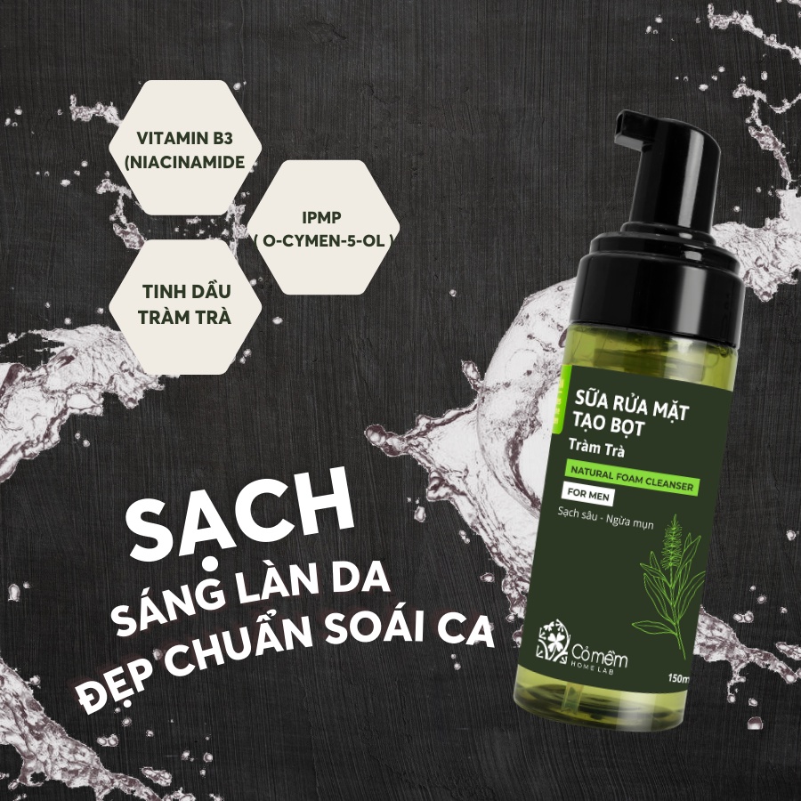 Mô tả Sữa Rửa Mặt Tạo Bọt Tràm Trà Cho Nam Sạch Sâu Chuẩn Men Kiềm Dầu Giảm Mụn Cỏ Mềm 150ml - 1