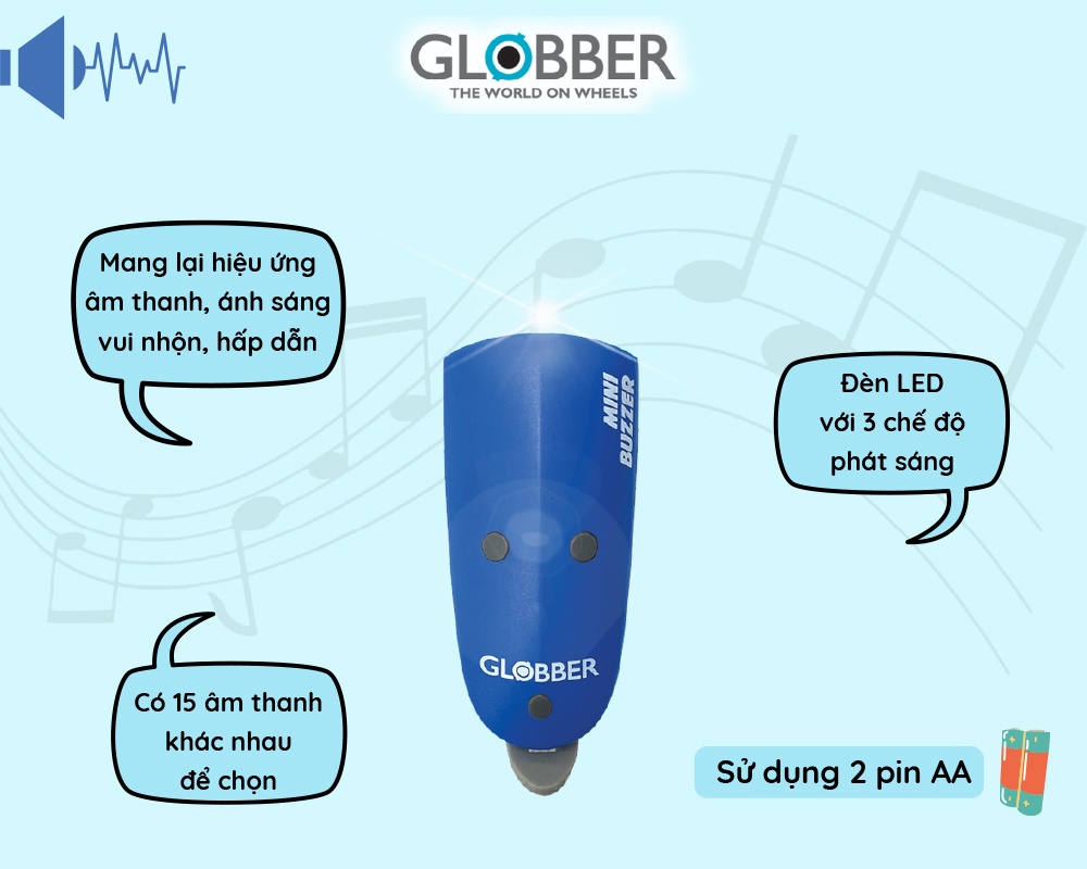 Mô tả Bộ tín hiệu còi đèn Globber Mini Buzzer – Xanh dương - 2