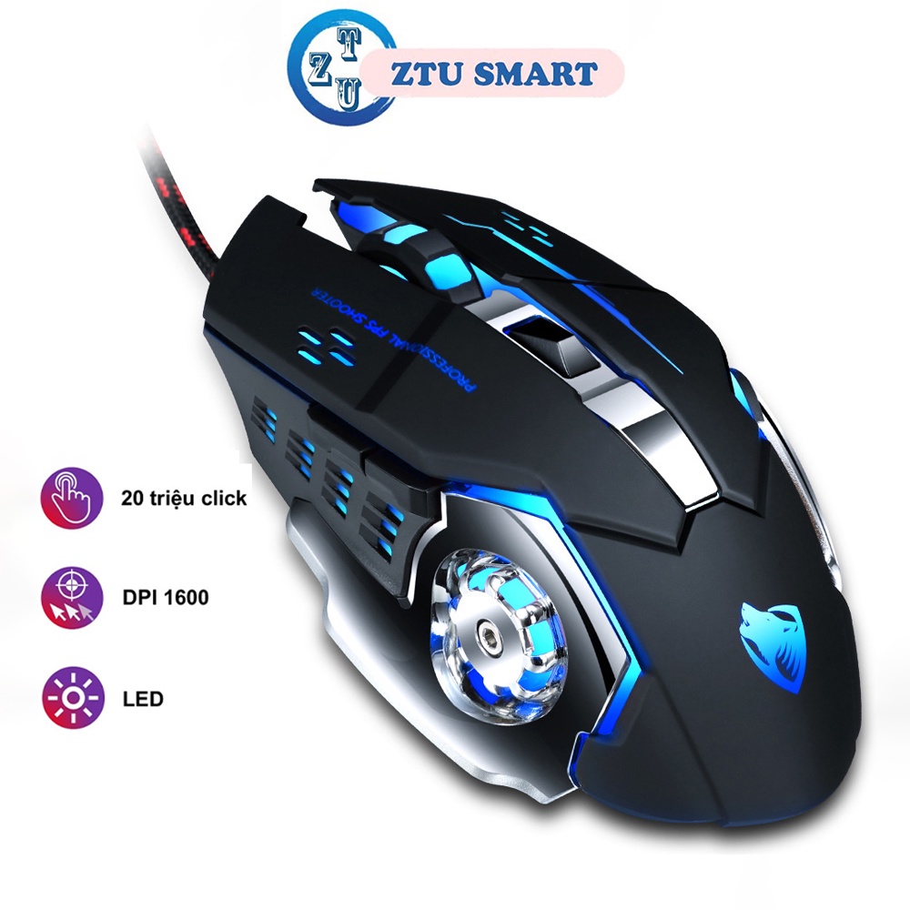 Mô tả Chuột có dây gaming ZTU Smart V6 Led Tự động đổi màu sắc, Chuột chơi game 6 Nút Bấm DPI 3600 - 1