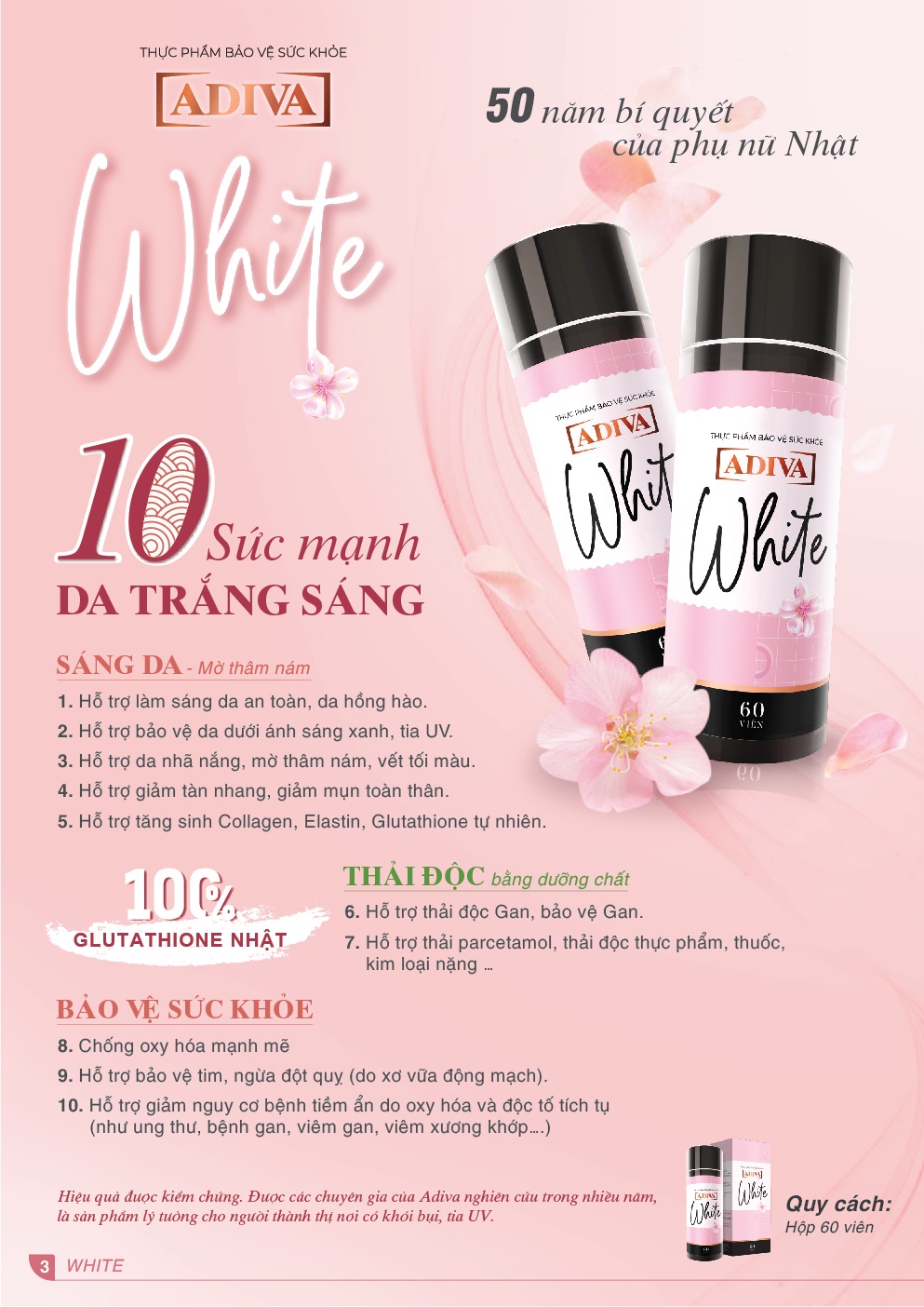 Mô tả Viên Uống Trắng Da ADIVA White 60 Viên- Hỗ Trợ Giảm Các Đốm Tối Màu Và Thâm Nám Cho Làn Da - 1