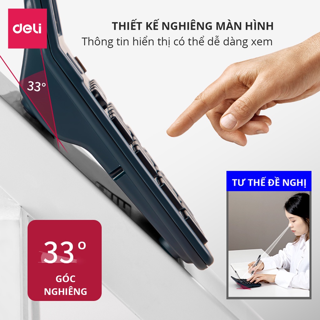 Mô tả Máy Tính Cầm Tay Để Bàn 12 Số DELI - Màn Hình LCD Góc Nghiêng, Máy Tính Cơ Bản Cho Kế Toán Văn Phòng - 4