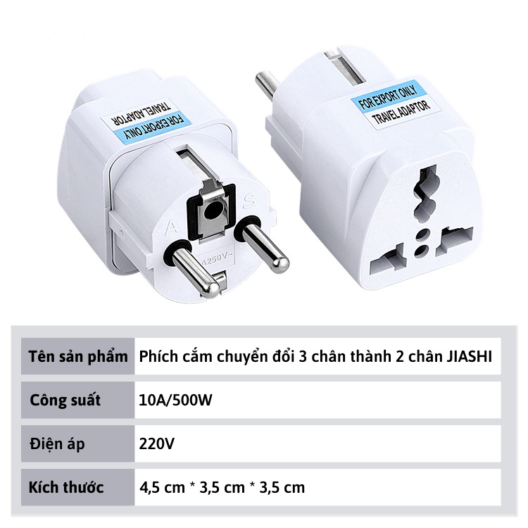 Mô tả Phích cắm điện chuyển đổi HOKU từ 3 chân sang 2 chân an toàn chịu nhiệt độ cao, 220V PCD01 - 1