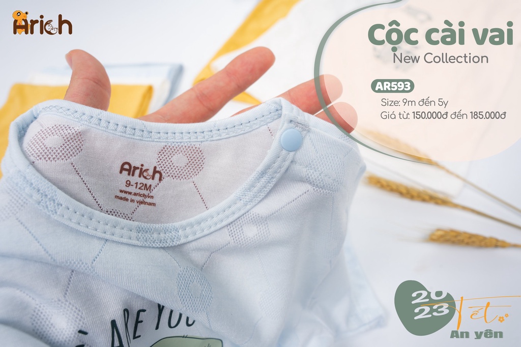 Mô tả Bộ cộc tay cài vải sợi tre thông hơi siêu mát cho bé-Thương hiệu Arich - 5
