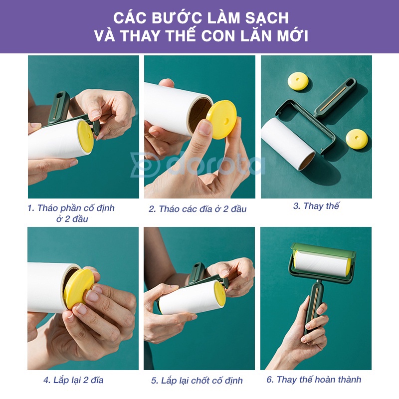 Mô tả Cây lăn bụi quần áo DOROTA cleaning products lăn lông chó mèo làm sạch ga giường sofa AT - 4