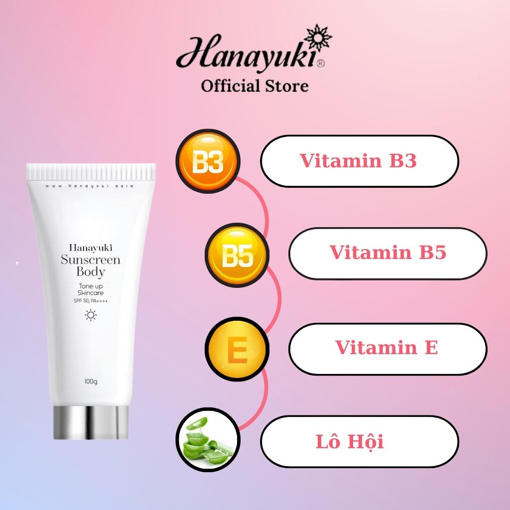 Mô tả Kem Chống Nắng Hanayuki Sunscreen Body Nâng Tông Dưỡng Trắng SPF 50+/PA++++, Chống Nắng Hanayuki Chính Hãng 100g CN03 - 2