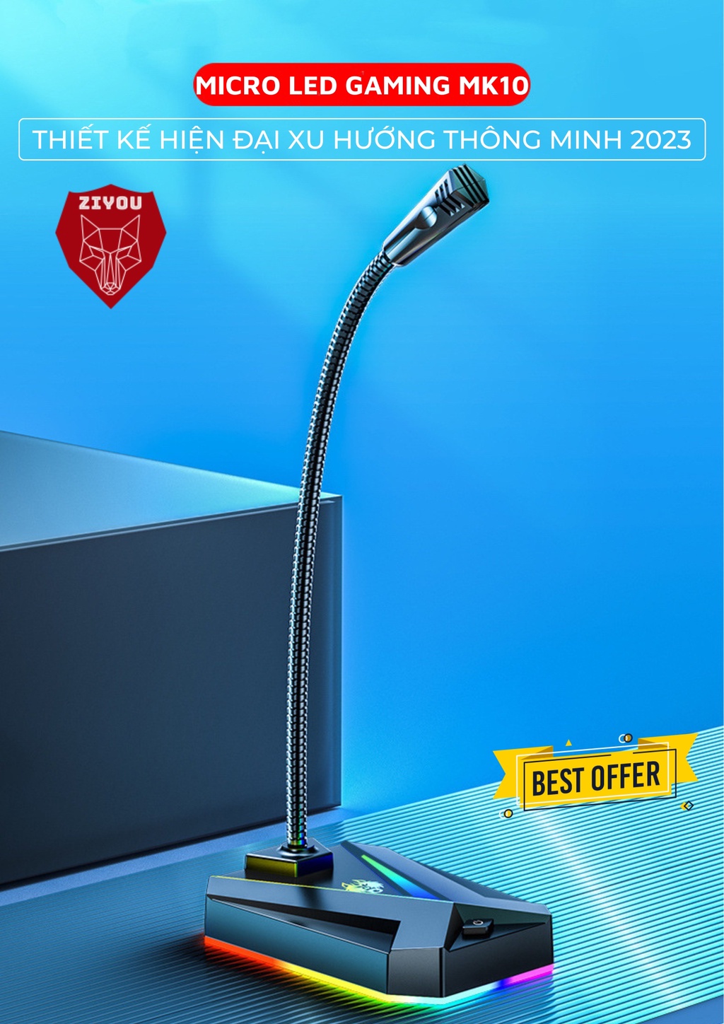 Mô tả Micro Máy Tính, Laptop Ziyou MK10 LED RGB Thu Âm Chống Nhiễu Kết Nối Jack USB Hoặc 3.5mm Dùng Live Stream, Học Online - 9