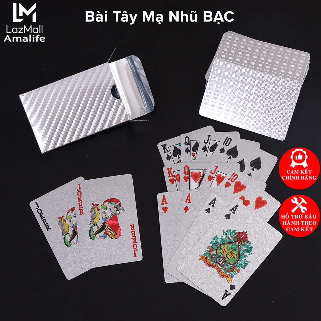 Mô tả Bài Tây Poker Mạ Nhũ BẠC Cao Cấp Phủ Si BẠC Hãng Amalife – Bộ 54 Lá Bài Pocker Nhựa Dẻo Chống Thấm Nước Chống Gãy - 1