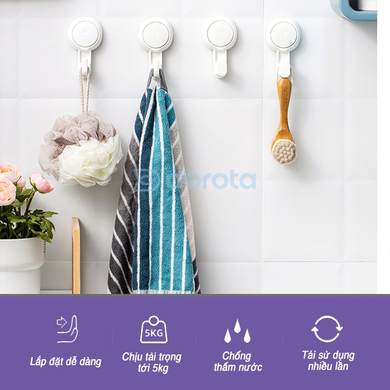 Mô tả Móc dán tường chịu lực cao cấp DOROTA tái sử dụng nhiều lần tải treo 5kg miếng dính hút chân không chống nước AW554 - 1
