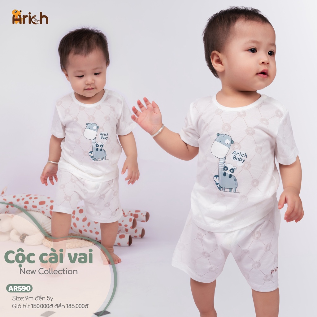 Mô tả Bộ cộc tay cài vải sợi tre thông hơi siêu mát cho bé-Thương hiệu Arich - 4