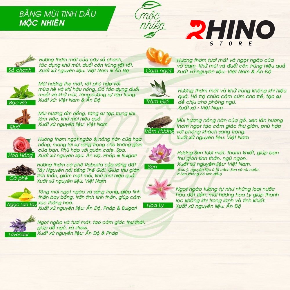 Mô tả Tinh dầu Nhà Mộc nguyên chất Rhino T101 có kiểm định, treo xe, kẹp điều hòa: 10ml - 4