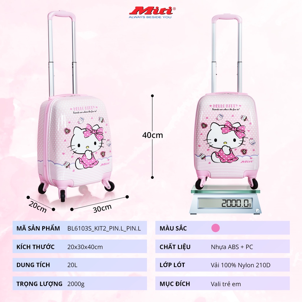 Mô tả Vali kéo trẻ em MiTi BL6103S hoạ tiết hoạt hình helo kitty - 1