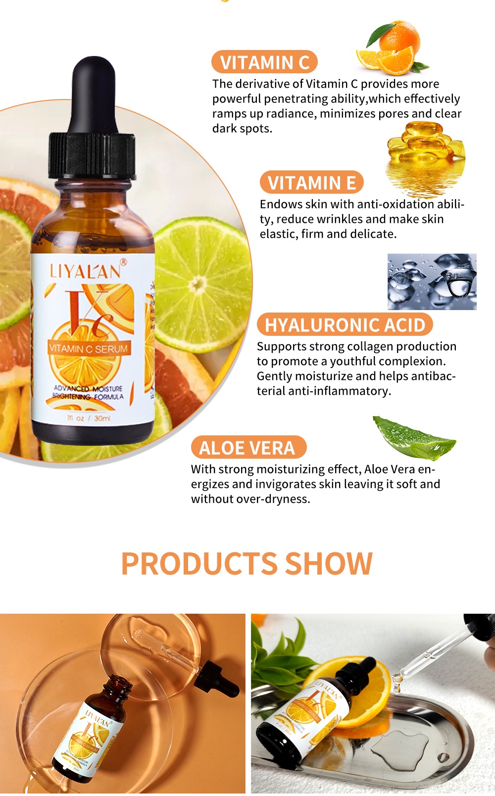 Mô tả Serum LIYALAN vitamin C dưỡng ẩm làm trắng da se khít lỗ chân lông loại bỏ tàn nhang chống lão hóa chuyên dụng 30ml - 8