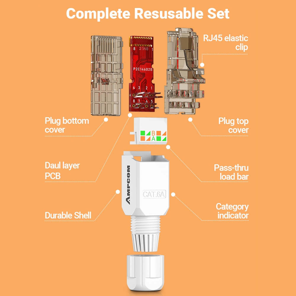 Ampcom RJ45 Tool-Less Connector Đầu nối Ethernet cắm mạng UTP, Không ...