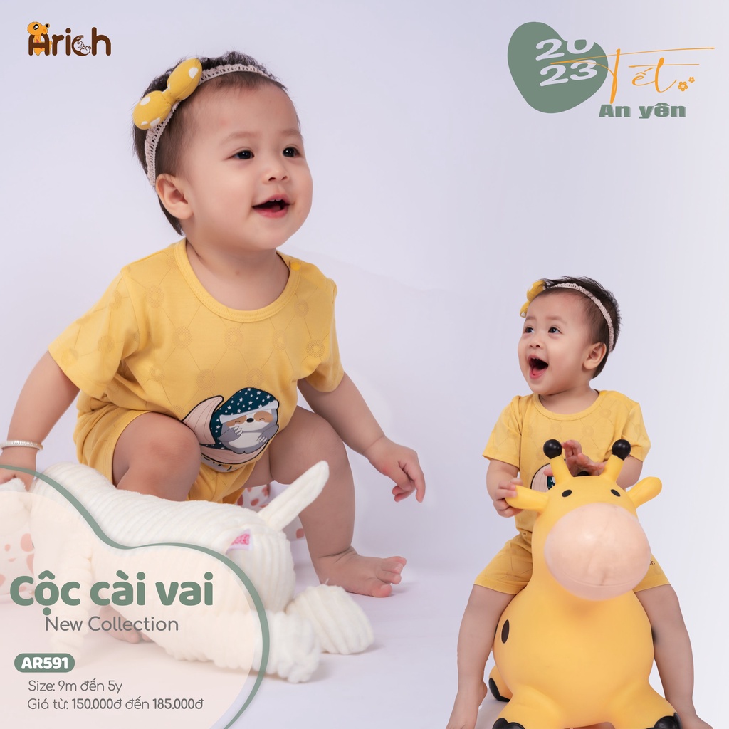 Mô tả Bộ cộc tay cài vải sợi tre thông hơi siêu mát cho bé-Thương hiệu Arich - 1
