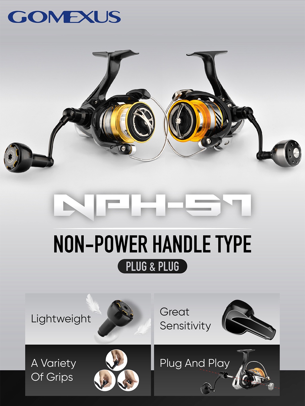 Mô tả Tay quay máy câu cá GOMEXUS không cần nguồn 57mm thích hợp cho Shimano Sienna FX Nasci Daiwa Revros LT RR - 2