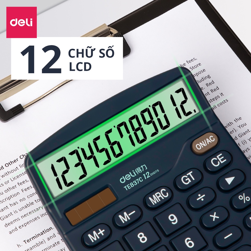 Mô tả Máy Tính Cầm Tay Để Bàn 12 Số DELI - Màn Hình LCD Góc Nghiêng, Máy Tính Cơ Bản Cho Kế Toán Văn Phòng - 8