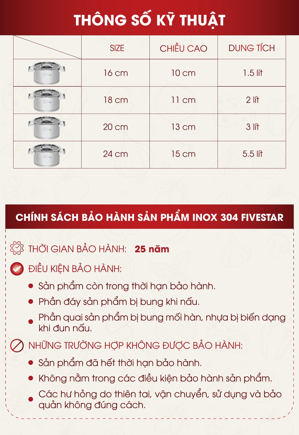 Mô tả Nồi thân cao 3 đáy inox 304 Fivestar Plus quai vuông nắp kính ( 16cm / 18cm / 20cm / 24cm )- tặng 1 vá canh - 2
