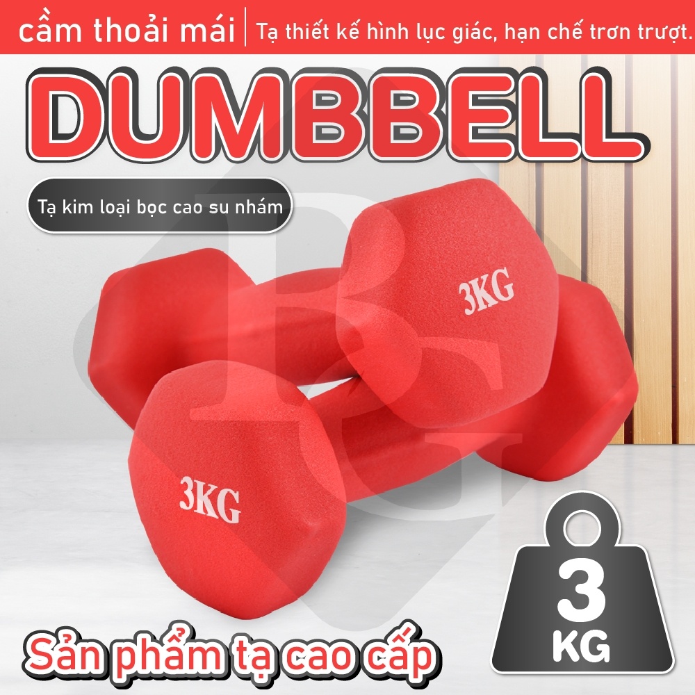 Mô tả BG Cặp tạ tay (2 cái) cao cấp lõi thép bọc cao su nhám tập Gym tập thể dục 3KG XANH LAM - 10