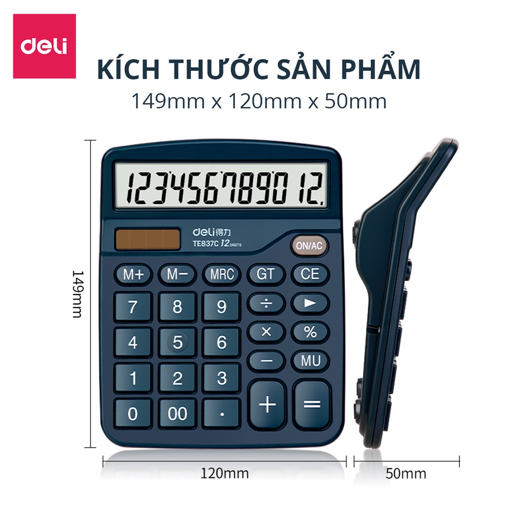 Mô tả Máy Tính Cầm Tay Để Bàn 12 Số DELI - Màn Hình LCD Góc Nghiêng, Máy Tính Cơ Bản Cho Kế Toán Văn Phòng - 2