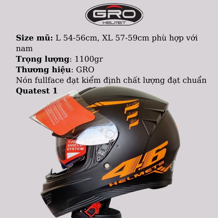Mô tả mũ bảo hiểm full face 2 kính liền hàm GRO HELMET ST26 chính hãng chắn gió dành cho dân chuyên phượt - 1