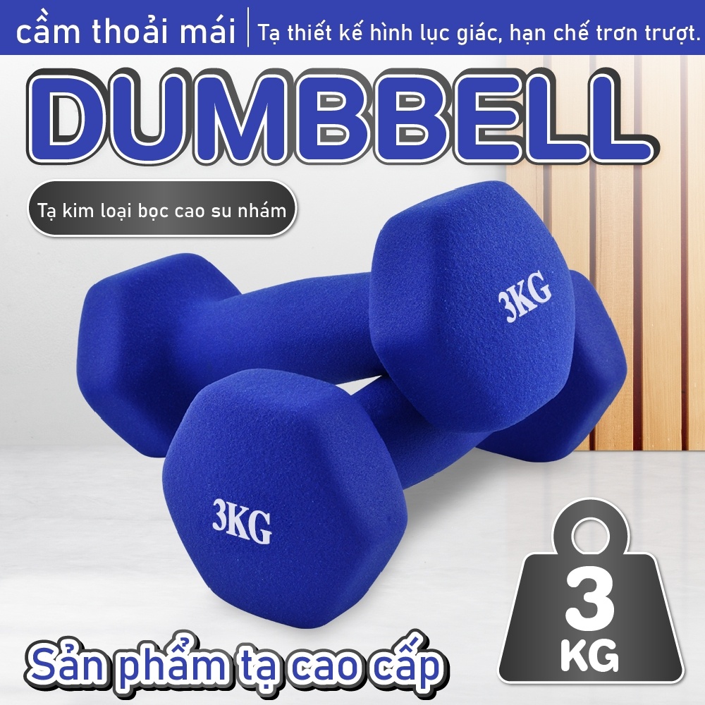 Mô tả BG Cặp tạ tay (2 cái) cao cấp lõi thép bọc cao su nhám tập Gym tập thể dục 3KG XANH LAM - 9
