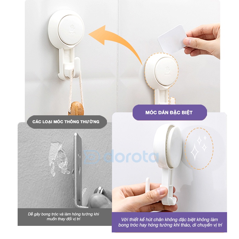 Mô tả Móc dán tường chịu lực cao cấp DOROTA tái sử dụng nhiều lần tải treo 5kg miếng dính hút chân không chống nước AW554 - 3