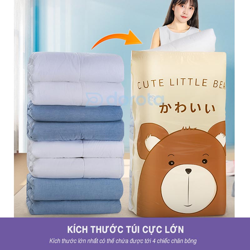 Mô tả Túi hút chân không đựng quần áo hình gấu DOROTA nén bằng tay hoặc có thể dùng máy hút chân không AZ - 1