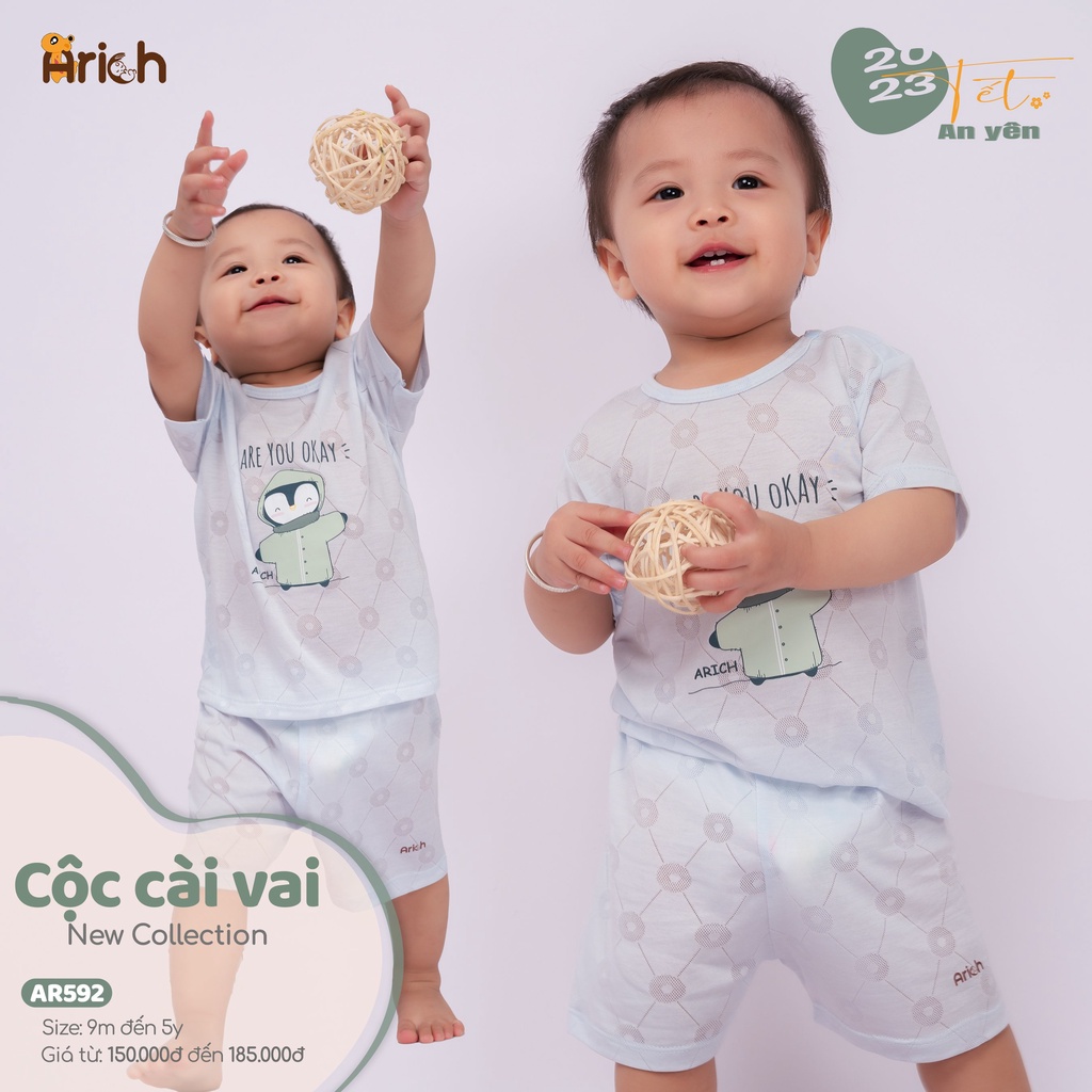 Mô tả Bộ cộc tay cài vải sợi tre thông hơi siêu mát cho bé-Thương hiệu Arich - 6