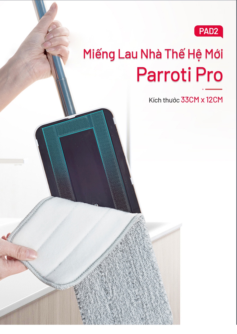 Mô tả Miếng lau nhà 33x12cm, dùng cho bộ lau nhà Parroti Pro PR01 - 1