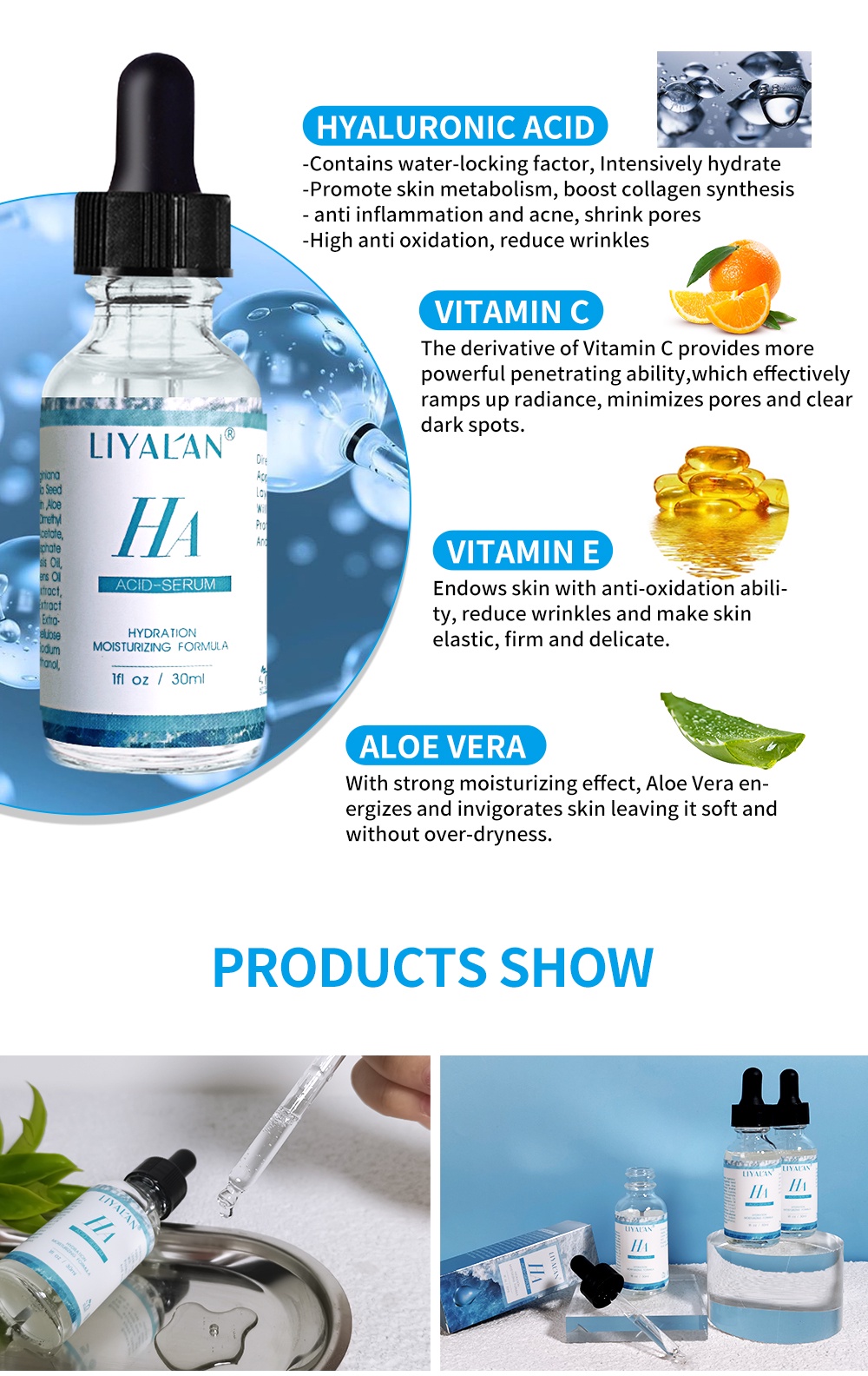 Mô tả Serum dưỡng ẩm da LIYALAN Hyaluronic Acid HA ngăn ngừa nếp nhăn chăm sóc làn da 30ml - 8