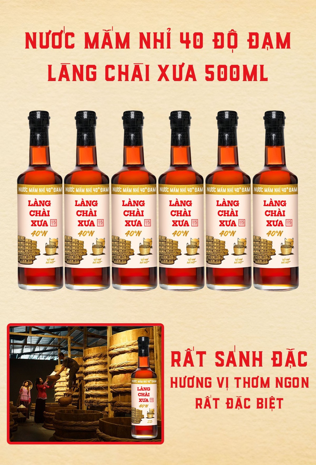 Mô tả Nước mắm nhỉ 40 độ đạm Làng Chài Xưa nhãn vàng chai thủy tinh 500ml ủ chượp 2 lần đậm đà thơm ngon - 2
