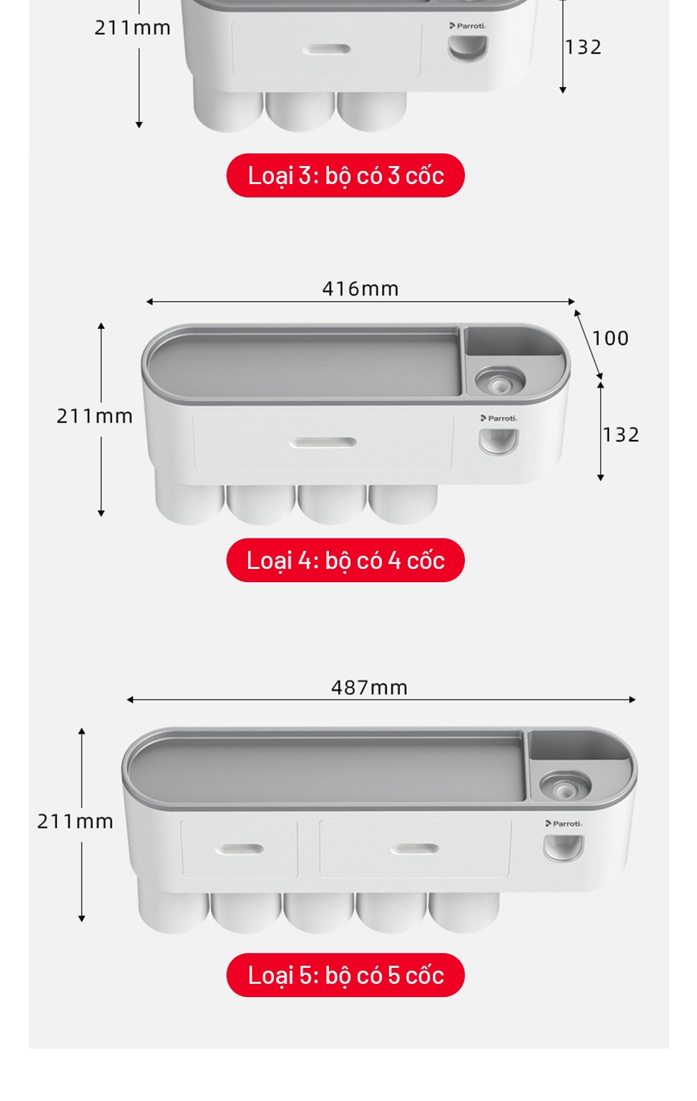 Bộ 3 cốc Parroti