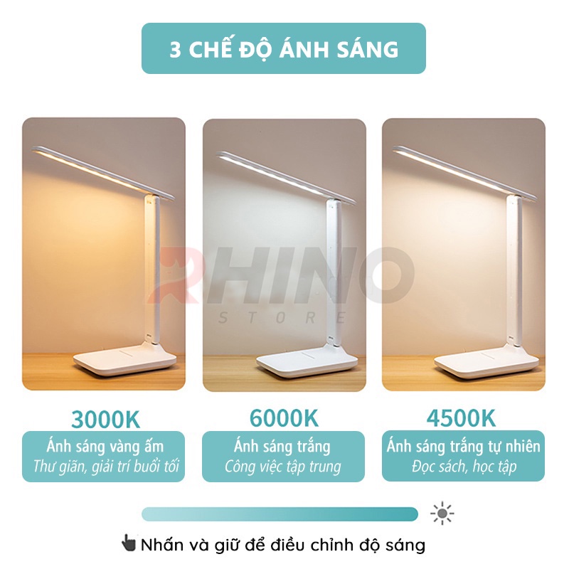 Mô tả Đèn học LED bảo vệ mắt chống cận cảm ứng Rhino L201, tích điện đa năng làm việc, để bàn học - 2