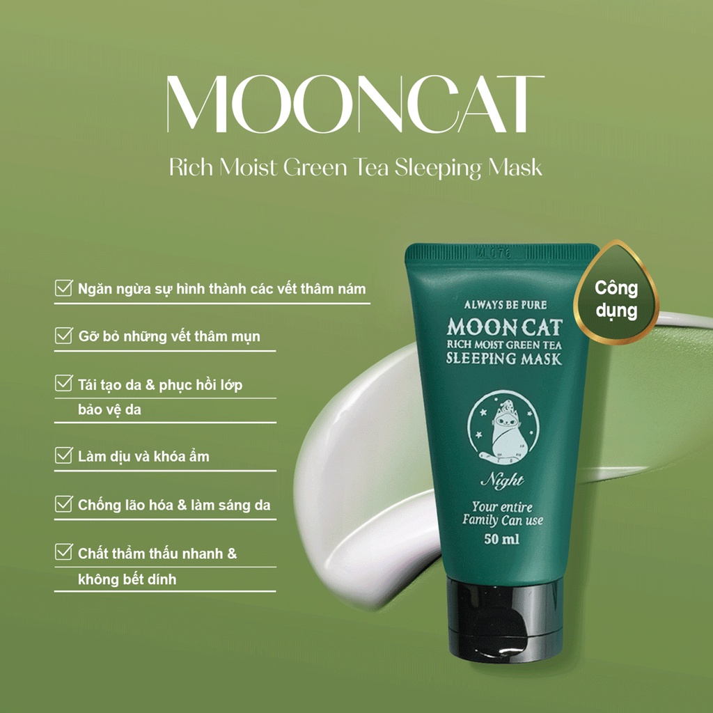 Mô tả Mask ngủ dưỡng ẩm làm sáng trà xanh MoonCat [AlwaysbePure] 75ml - 1