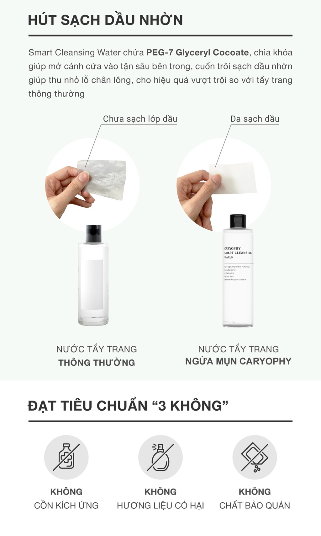 Mô tả Nước tẩy trang da dầu mụn Caryophy Smart Cleansing Water chính hãng Hàn Quốc (300ml 500ml) - 3