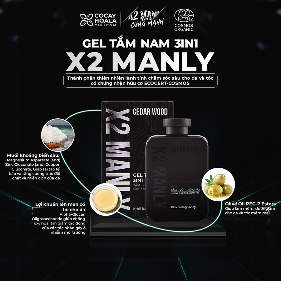 Mô tả Gel Tắm Nam Cỏ Cây Hoa Lá X2 Manly 3in1 320g - Hương Nước Hoa Nam Tính - 2